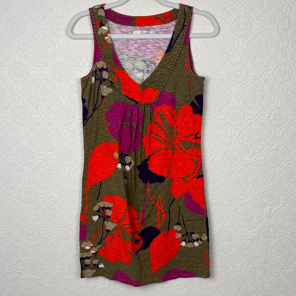 Boden Sleeveless Floral VNeck Tunic Dress Olive Orange Purple‎ Size Large Tulip